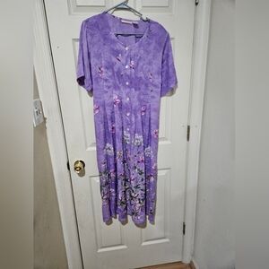 La Cera Purple Floral Button-Up Dress Sz L